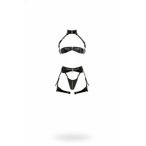 Siyah Jartiyer Harness Suni Deri Fermuar Detayl� Bralet Tak�m - APFT1373