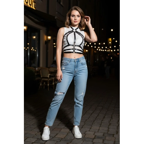 Siyah Kad�n Kemer Z�mba Detayl� Deri V�cut Aksesuar� - APFT1077