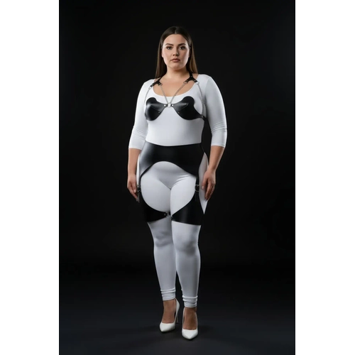 B�y�k Beden Siyah Kad�n Harness Tak�m Zincir ve Jartiyer Detayl� - APFT1220