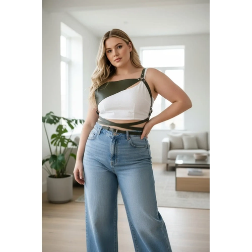 B�y�k Beden Siyah Kad�n Kemer Korse Tarz� Deri Harness - APFT903