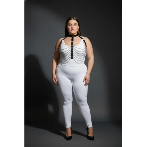 B�y�k Beden Siyah Kad�n Harness Tak�m Zincir ve Halka Detayl� Deri V�cut Aksesuar� - APFT721