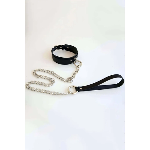 Siyah Choker Deri Zincir Ba�lant�l� Halka Detayl� - APFT248