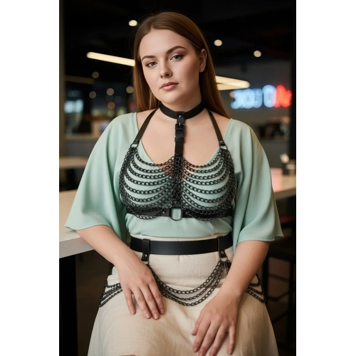 B�y�k Beden Siyah Deri Kad�n Kemer Zincir Detayl� V�cut Aksesuar� - APFT438
