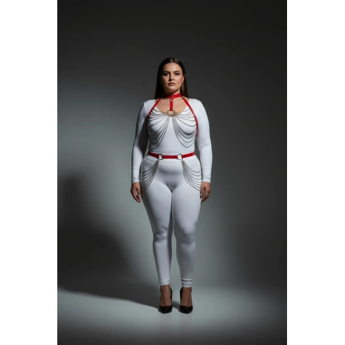 B�y�k Beden K�rm�z� Kad�n Harness Tak�m Zincir Detayl� Deri Fantezi V�cut Aksesuar� - APFT701