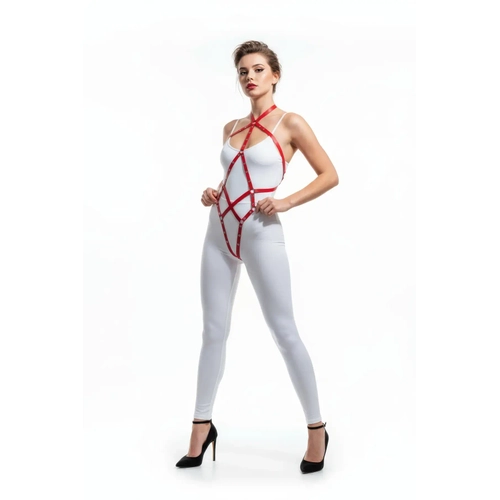 K�rm�z� Body Harness Parlak Deri �apraz Ba�lamal� V�cut Aksesuar� - APFT295