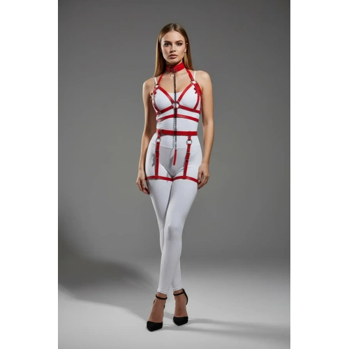 K�rm�z� Harness Tak�m Zincir Detayl� Deri V�cut Kemer Seti - APFT457