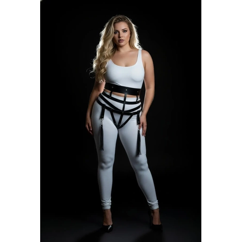 B�y�k Beden Siyah Kad�n Deri Harness Tak�m Jartiyerli P�sk�l Detayl� - APFT397