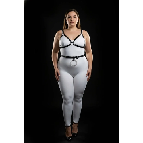 B�y�k Beden Siyah Kad�n Deri Harness Tak�m Halka Detayl� Fantezi V�cut Aksesuar� - APFT651