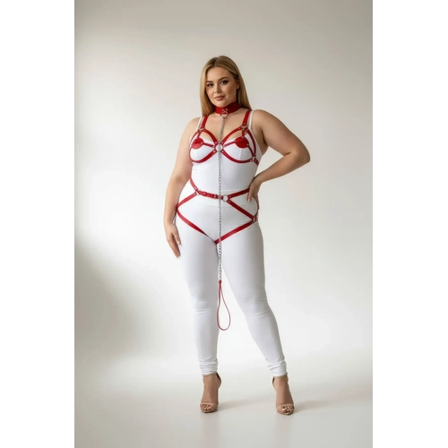 B�y�k Beden K�rm�z� Kad�n Jartiyer Harness Zincir Detayl� Deri Tam V�cut Aksesuar� - APFT311