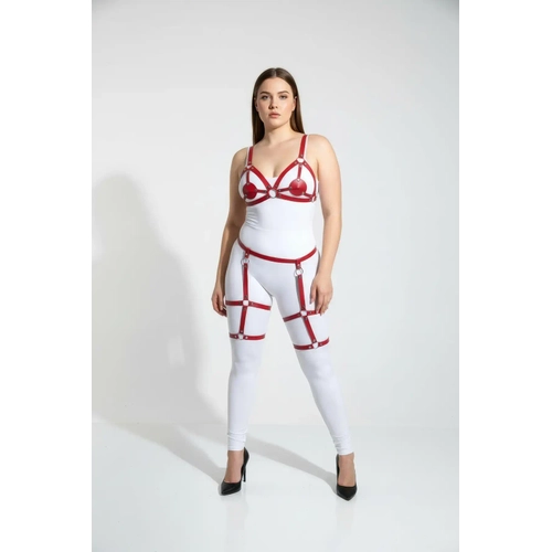 B�y�k Beden K�rm�z� Kad�n Jartiyer Harness Deri Fantazi Giyim Tak�m� - APFT285