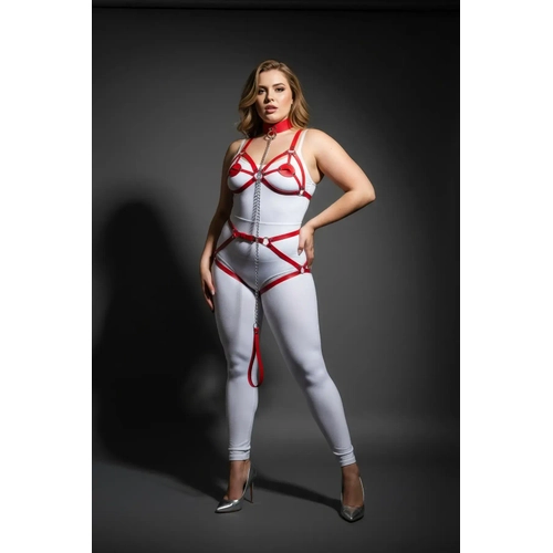 B�y�k Beden K�rm�z� Kad�n Jartiyer Harness Zincir Detayl� Deri Tam V�cut Aksesuar� - APFT311