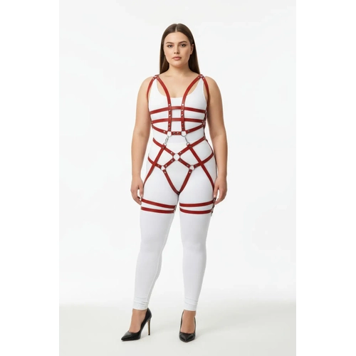 B�y�k Beden Bordo Kad�n Harness Tak�m Zincir ve Halka Detayl� Fantezi Deri - APFT502