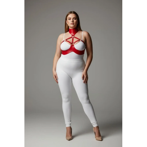 B�y�k Beden K�rm�z� Kad�n Harness Tak�m Boyunluk Detayl� Deri Fantezi - APFT1237