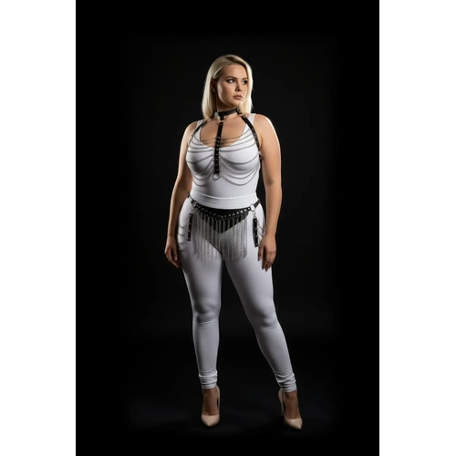 B�y�k Beden Siyah Kad�n Harness Tak�m Zincir ve P�sk�l Detayl� Deri Fantezi Aksesuar - APFT328
