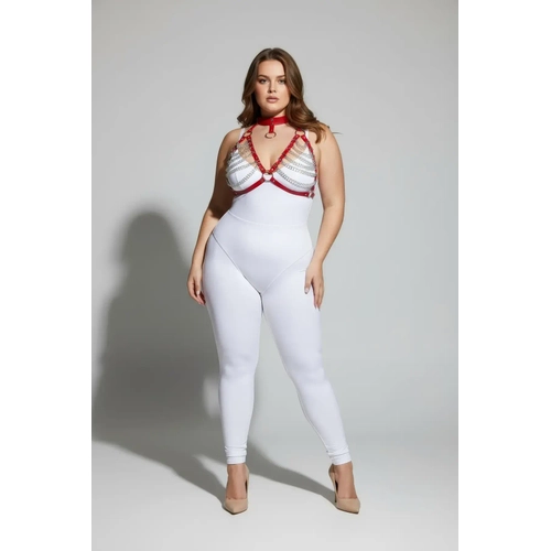 B�y�k Beden K�rm�z� Kad�n Harness Tak�m Zincir Detayl� Fantezi Choker Yaka - APFT945