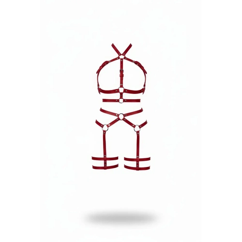 K�rm�z� Harness Tak�m Deri �oklu �eritli V�cut Aksesuar� - APFT598