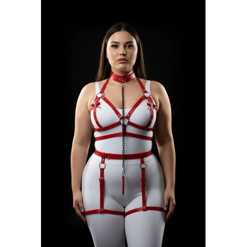 B�y�k Beden K�rm�z� Kad�n Harness Tak�m Zincir Detayl� Jartiyerli - APFT457