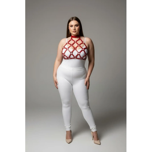 B�y�k Beden K�rm�z� Kad�n Deri Harness Tak�m �ivi Detayl� ��k Aksesuar - APFT443