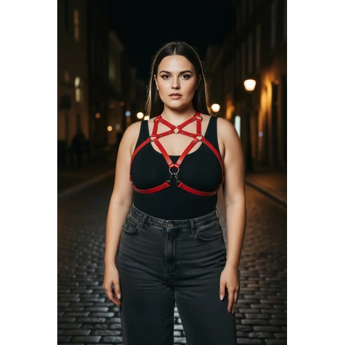 B�y�k Beden K�rm�z� Kad�n Kemer Deri Harness Elbise �st� Kombin Tamamlay�c� - APFT108