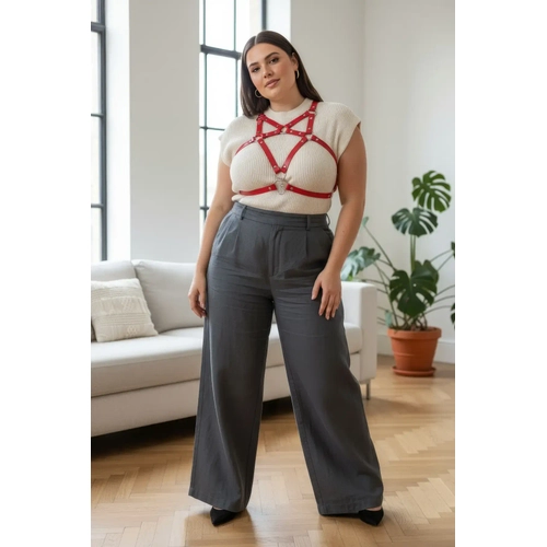 B�y�k Beden K�rm�z� Kad�n Kemer Deri Harness Elbise �st� Kombin Tamamlay�c� - APFT108