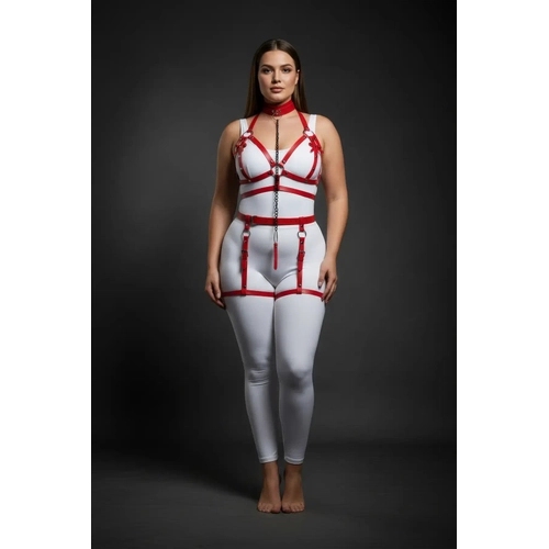 B�y�k Beden K�rm�z� Kad�n Harness Tak�m Zincir Detayl� Jartiyerli - APFT457