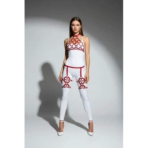 K�rm�z� Harness Tak�m O Halka Detayl� Y�ksek Yaka V�cut Kafesi - APFT460