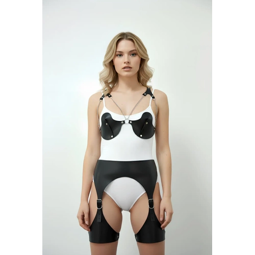 Siyah Harness Tak�m Deri Zincir Detayl� Ayarlanabilir - APFT1220