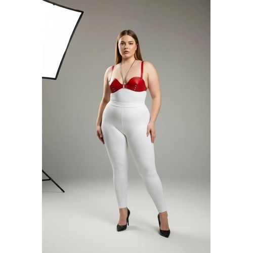 B�y�k Beden K�rm�z� Kad�n Deri Harness Tak�m Zincir ve Z�mba Detayl� Fantazi S�tyen Aksesuar� - APFT1380