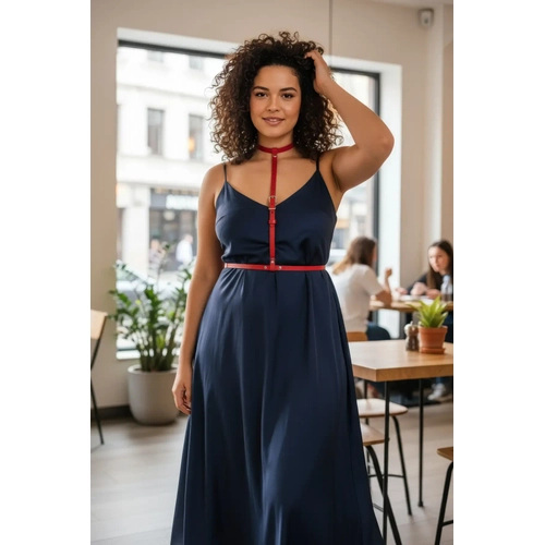 B�y�k Beden K�rm�z� Kad�n Kemer, �ddial� Deri Harness V�cut Aksesuar� - APFT188