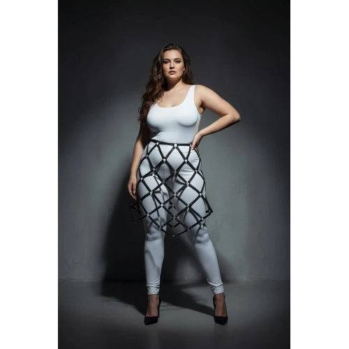 B�y�k Beden Siyah Deri Kafes Tasar�ml� Harness Etek - APFT982