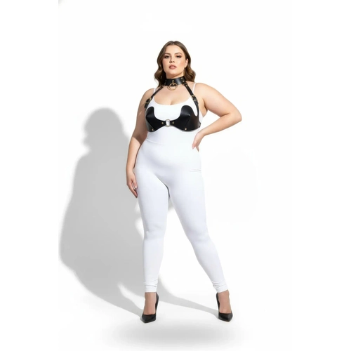 B�y�k Beden Siyah Kad�n Harness Tak�m G���s ve Choker Detayl� Seksi Deri - APFT1226