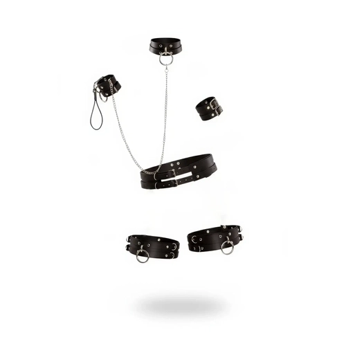 Siyah Harness Tak�m Zincir Detayl� Metal Halka Aksesuarl� 5 Par�a Set - APFT479