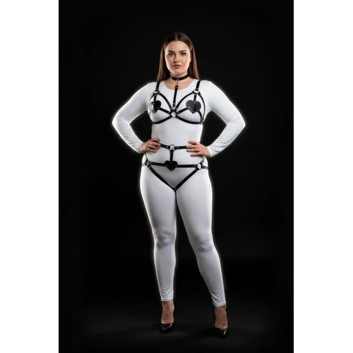 B�y�k Beden Siyah Kad�n Deri Harness Tak�m Kalp Detayl� Fantezi Aksesuar - APFT467