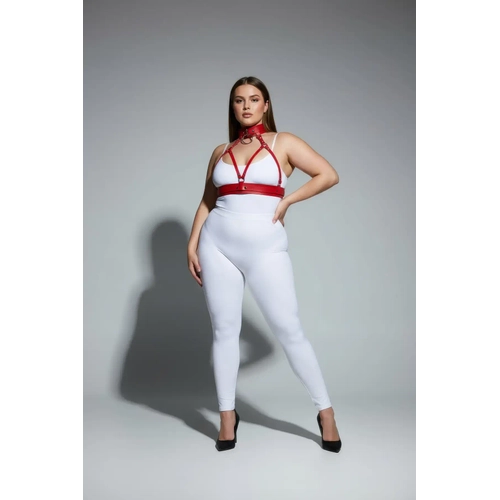 B�y�k Beden K�rm�z� Kad�n Harness Tak�m Fantezi Deri Yaka Detayl� V�cut Aksesuar� - APFT841