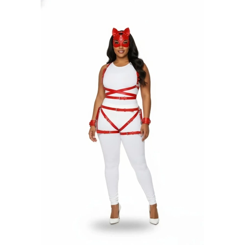 B�y�k Beden K�rm�z� Kad�n Deri Harness Tak�m V�cut �apraz Ba�lama Fantezi Aksesuar� - APFT1036
