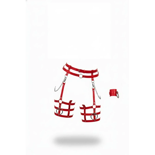 K�rm�z� Jartiyer Harness Zincir Detayl� Bacak Aksesuar� - APFT699