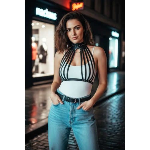 Siyah Kad�n Kemer Deri �oklu �eritli Metal Halka Detayl� - APFT551