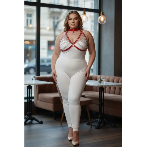 B�y�k Beden K�rm�z� Kad�n Harness Tak�m Zincir Detayl� Fantezi Choker Yaka - APFT945