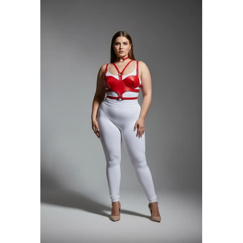 B�y�k Beden K�rm�z� Kad�n Harness Tak�m Deri Halka Detayl� Fantezi Aksesuar - APFT1296