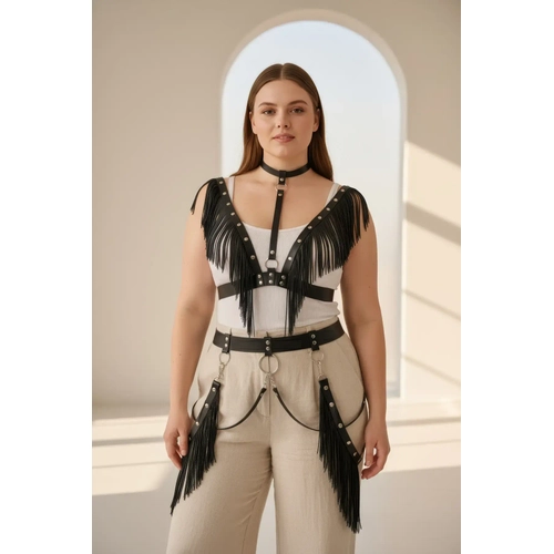 B�y�k Beden Siyah Kad�n Kemer P�sk�ll� Deri Harness V�cut Aksesuar� - APFT768