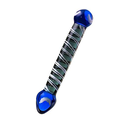 Sexus Glass ift Tarafl Cam Dildo, mavi, 21 cm