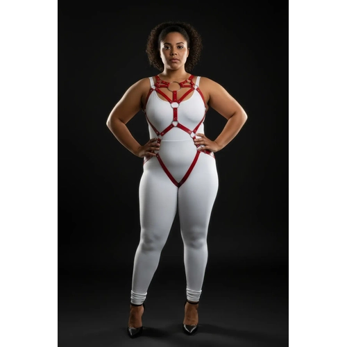 B�y�k Beden K�rm�z� Kad�n Harness Tak�m Halka Detayl� Deri Fantezi Aksesuar� - APFT706