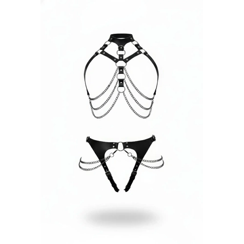 Siyah Harness Tak�m Zincir Detayl� Halkal� V�cut Aksesuar� - APFT1387
