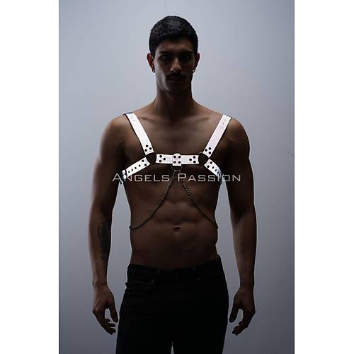 Reflektrl (Karanlkta Parlayan) Zincir Detayl k Erkek Gs Harness, Reflektrl Clubwear - APFTM109