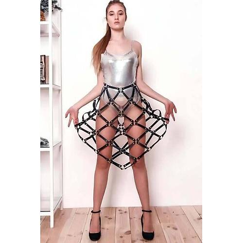 Kare Detayl� Seksi Deri Etek - APFT982