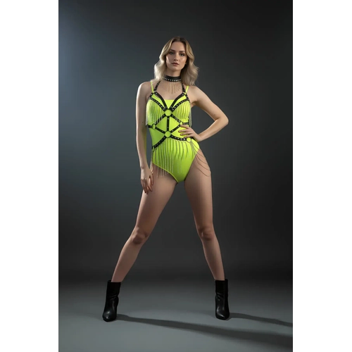 Siyah Body Harness Uzun Zincir Detayl� V�cut Aksesuar� - APFT1397