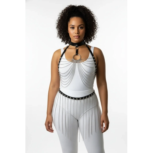 B�y�k Beden Siyah Kad�n Harness Tak�m Zincir Detayl� Seksi Deri - APFT462