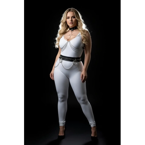 B�y�k Beden Siyah Kad�n Deri Harness Tak�m Zincir Detayl� V�cut Aksesuar� - APFT413