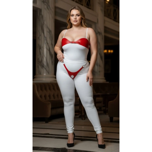 B�y�k Beden K�rm�z� Kad�n Deri Zincir Detayl� Fantezi Harness Tak�m - APFT1234
