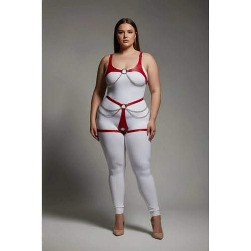 B�y�k Beden K�rm�z� Kad�n Deri Harness Tak�m Zincir Detayl� V�cut Aksesuar� - APFT1384